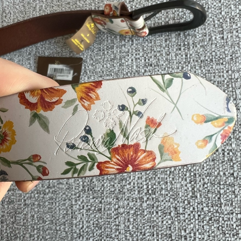 Patricia Nash Vietri Leather Belt Mini Meadows Floral Print Ivory Small NWT - Picture 4 of 9